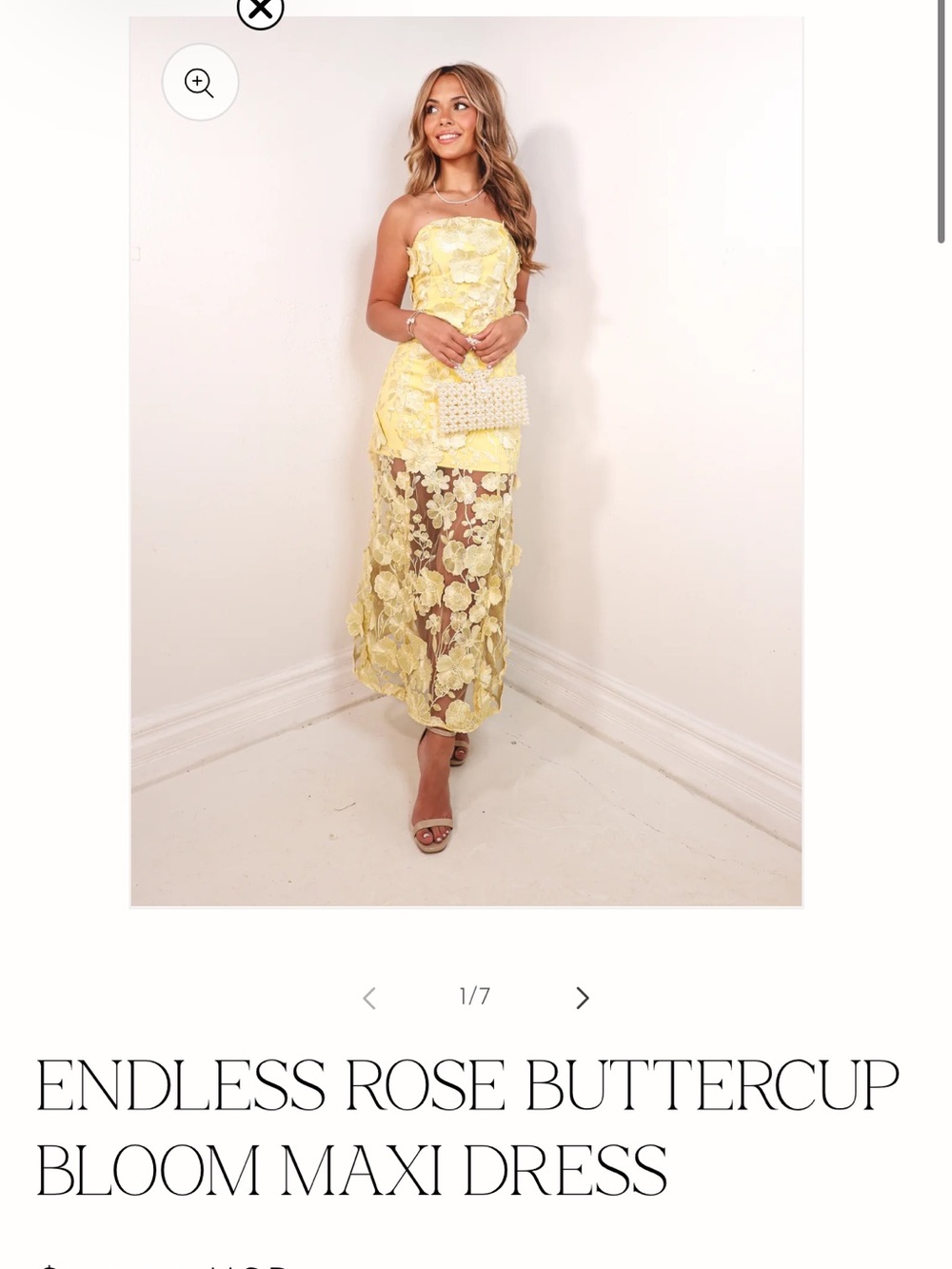 Endless Rose Buttercup Yellow Strapless Floral Appliqué Maxi Dress